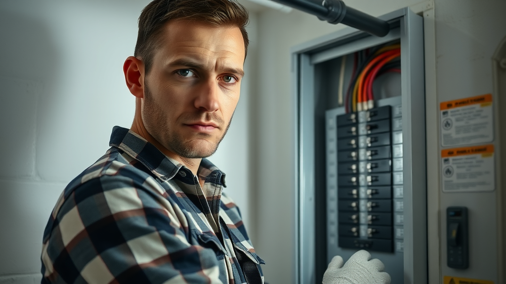 man looking at fuse box