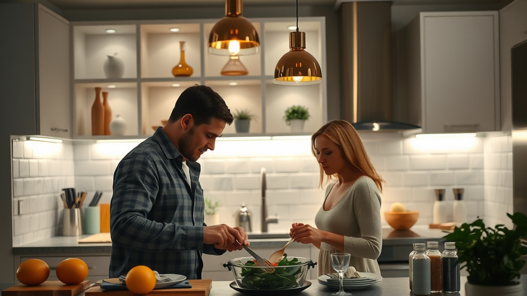 couple cooking in kitchen